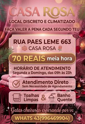 RUA PAES LEMES 663 - casa rosa proximo jk 🩷



• de segunda a domingo das 09:00 da manhã até as 23:00 da noite •



NAO PRECISA AGENDAR PODE VIM DIRETO SÓ ENTRAR E ESCOLHER!!!! Ou agende pelo nosso WhatsApp.



70 REAIS MEIA HORA ORAL E VAGINAL

aceitamos pix dinheiro e cartão crédito/debito



atendemos em dupla e individual do jeitinho vc preferir fazemos ❤️‍🔥🌸



PRONTINHAS PRA TE DAR BASTANTE PRAZER , NOSSO ATENDIMENTO E DIFERENCIADO E AGRADÁVEL AS ++MAIS++ DE LONDRINA

VAMOS TE MOSTRAR O QUE REALMENTE É UM ATENDIMENTO SEM DECEPÇÕES TODAS CHEIROSAS ATENDE SEM PRESSA EDUCADAS ADORAM PRELIMINARES , VEM COM AGENTE QUE E SUCESSO FAZEMOS O QUE COMBINAMOS , AQUI E SEM GOLPES !!❤️‍🔥💋



TEMOS CLIMATIZADOR BANHO QUENTE TOALHA LIMPA E CHEIROSINHA P VC RELAXAR GOSTOSO 🩷

REALIZAMOS FETICHES \ MASSAGENS TAMBEM..



🩷🩷🩷🩷 casa rosa , te desejamos um ótimo dia/noite 💋🩷🩷🩷🩷







para as garotas que queiram trabalhar com agente 👇🏻

SE VOCE GAROTA PRECISAR DE UM LOCAL NOS CHAME E VENHA SER DO NOSSO TIME

AQUI SOMOS DEDICAÇÃO TOTAL VC NAO FICA PARADA VEM PRA CASA ROSA